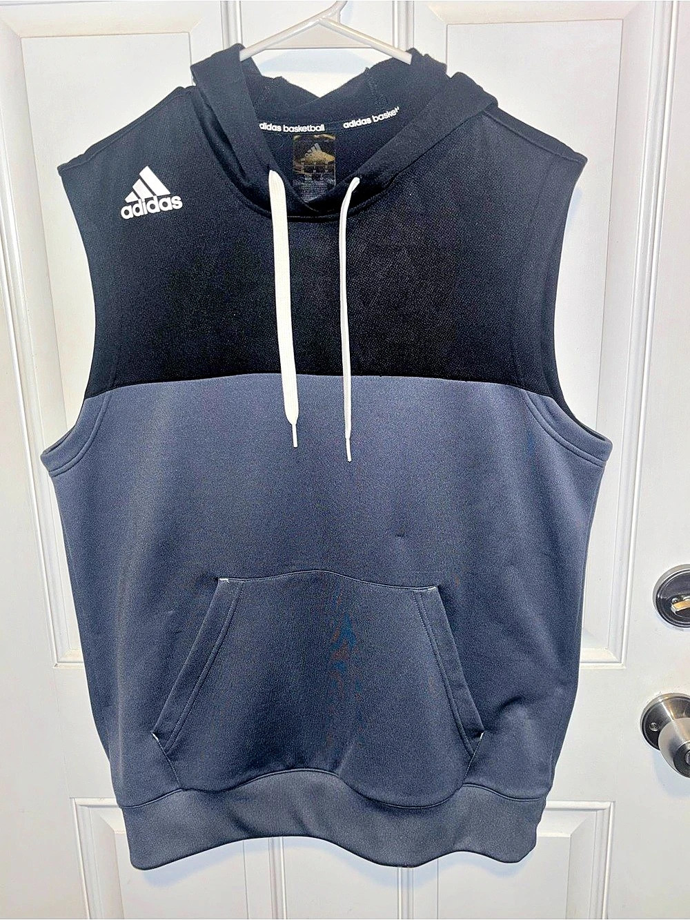 adidas Basketball Colorblock Sleeveless Hoodie Black & Gray Medium